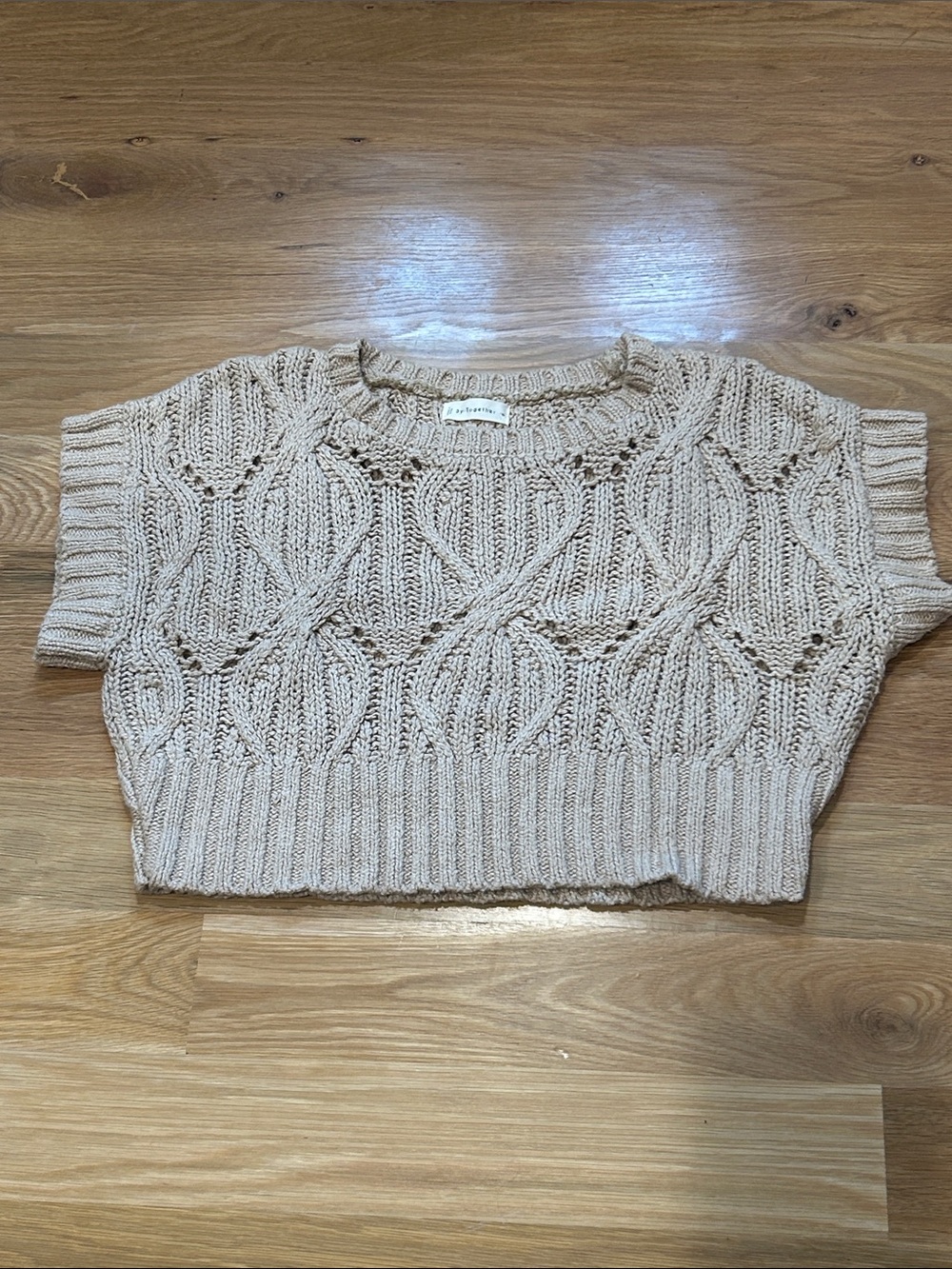 By Together Beige Cable-Pattern Cropped Sweater Vest